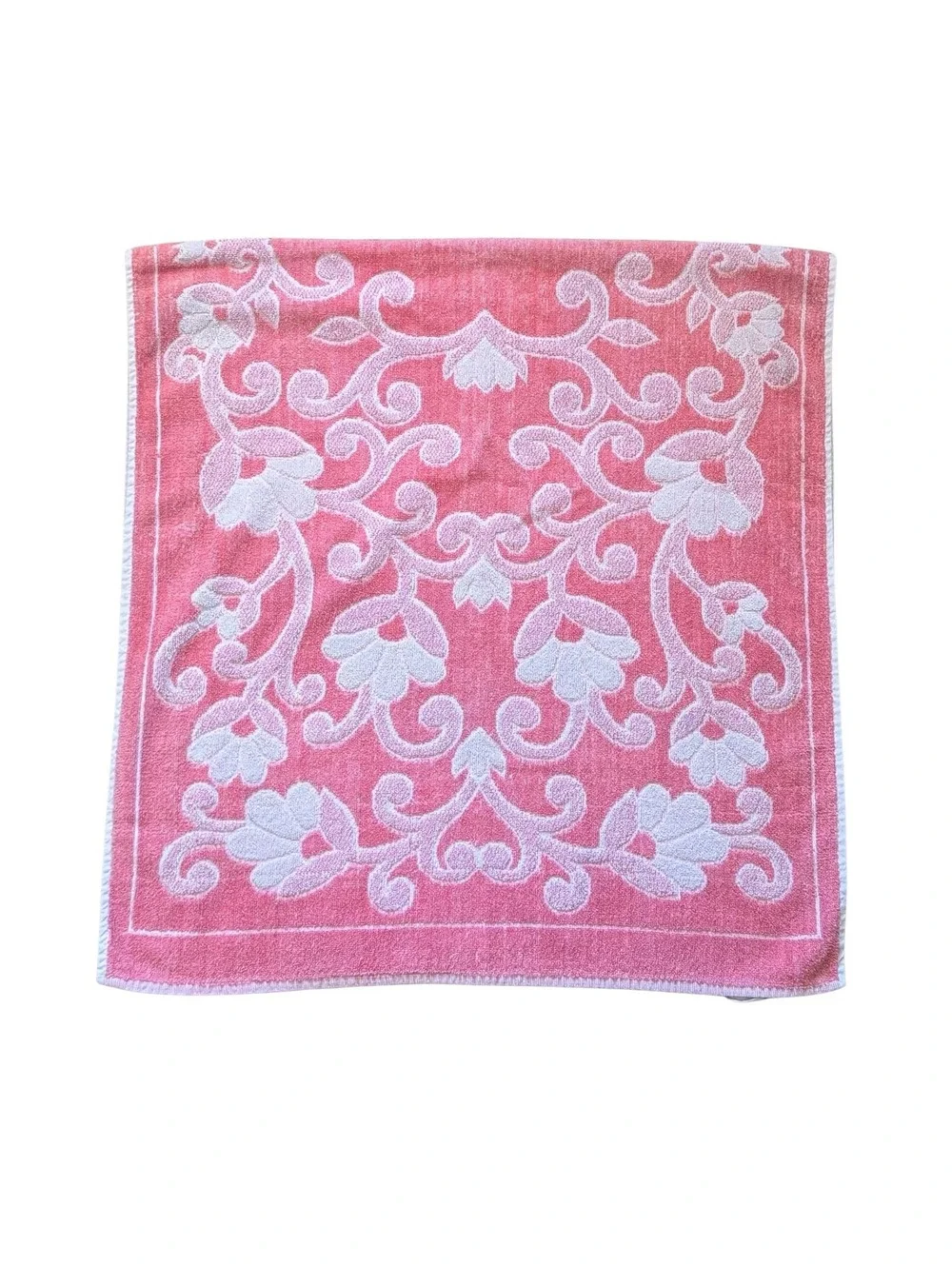 Vintage Bath or Beach Towel with 2-Tone Pink Floral Pattern